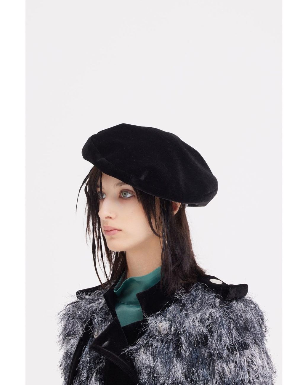 Julia Allert Black Textured Velvet-Detail Long Coat
