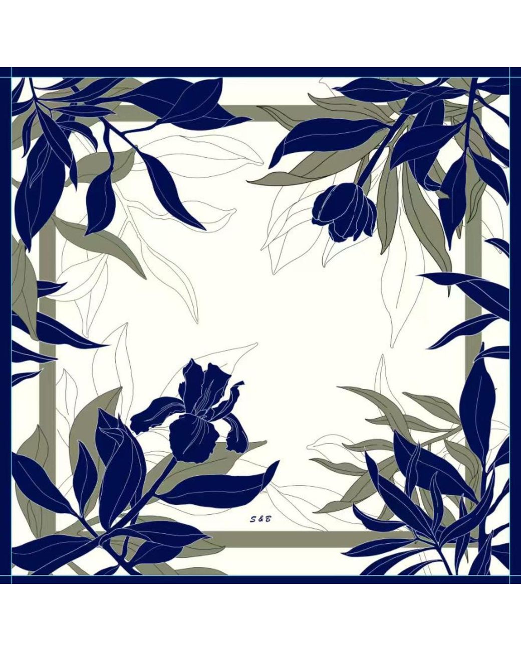 SILK & BEARS Blue Ivory Botanical Scarf