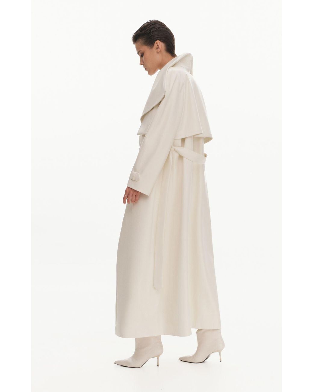 KRIS MARAN White Maxi Leather Trench Coat
