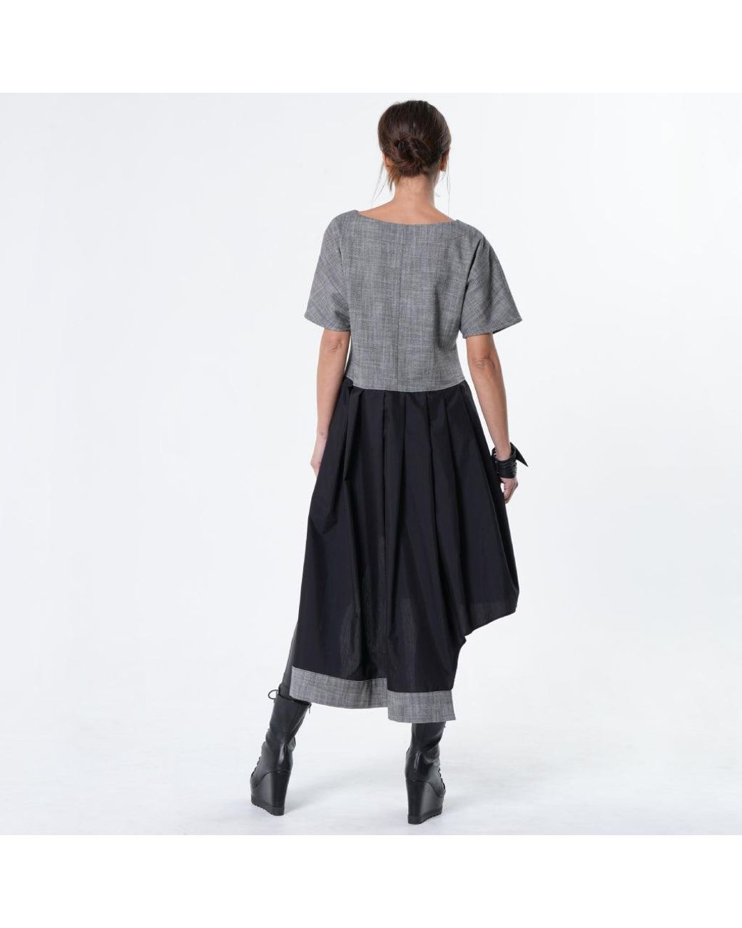 Metamorph Black Two-Toned Asymmetrical Denim Tunic Dress