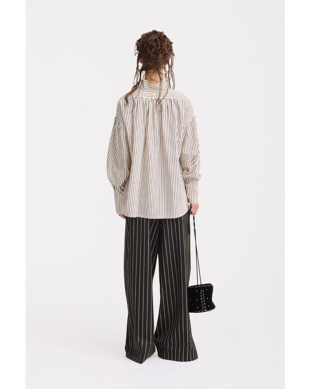 Julia Allert Natural Striped Oversized Long Sleeve Blouse