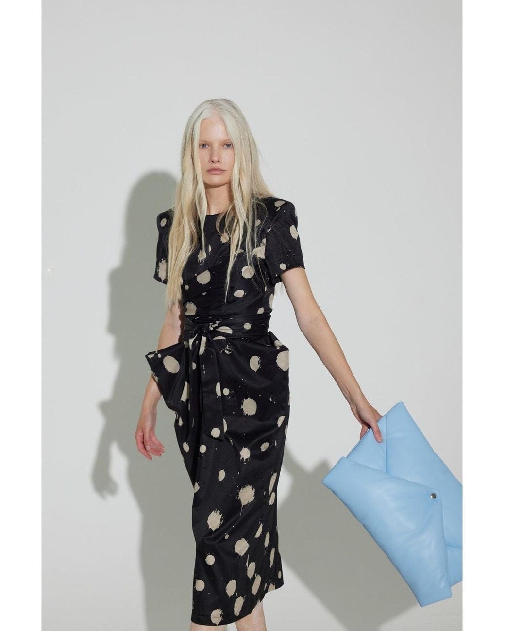 Julia Allert Black Polka Dot Midi Dress With Belt