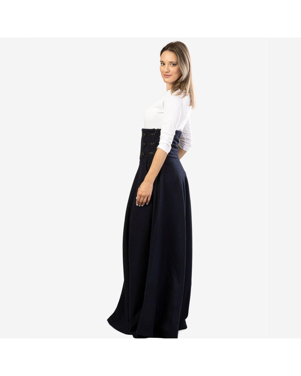 Nikka Place Blue "Rose" Dark Wool Maxi Skirt