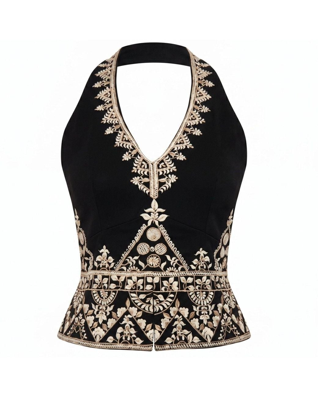 International Appeal Black Floral-Embroidered Tailored Vest