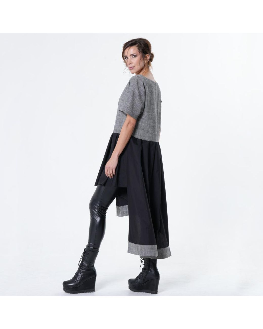Metamorph Black Two-Toned Asymmetrical Denim Tunic Dress
