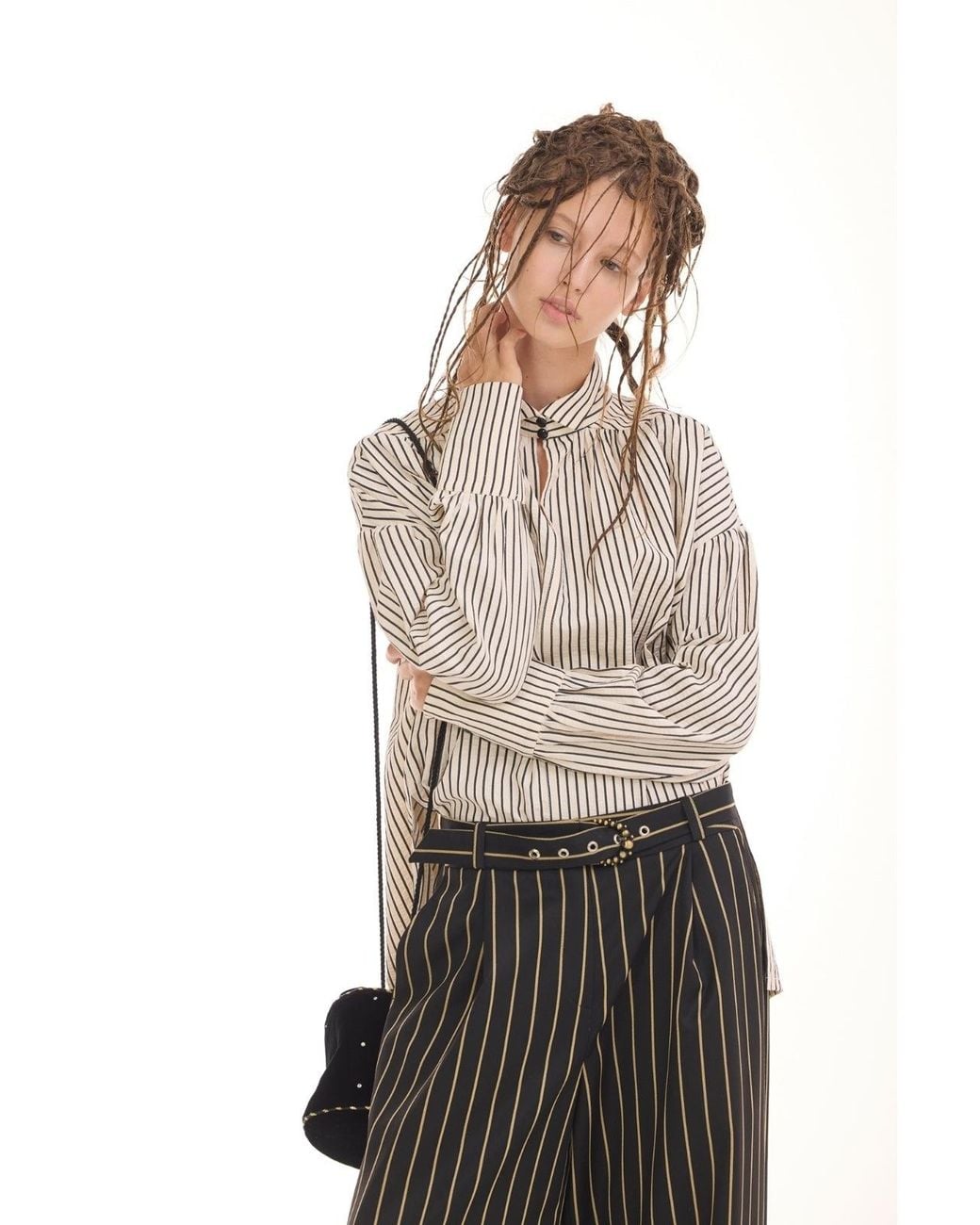 Julia Allert Natural Striped Oversized Long Sleeve Blouse