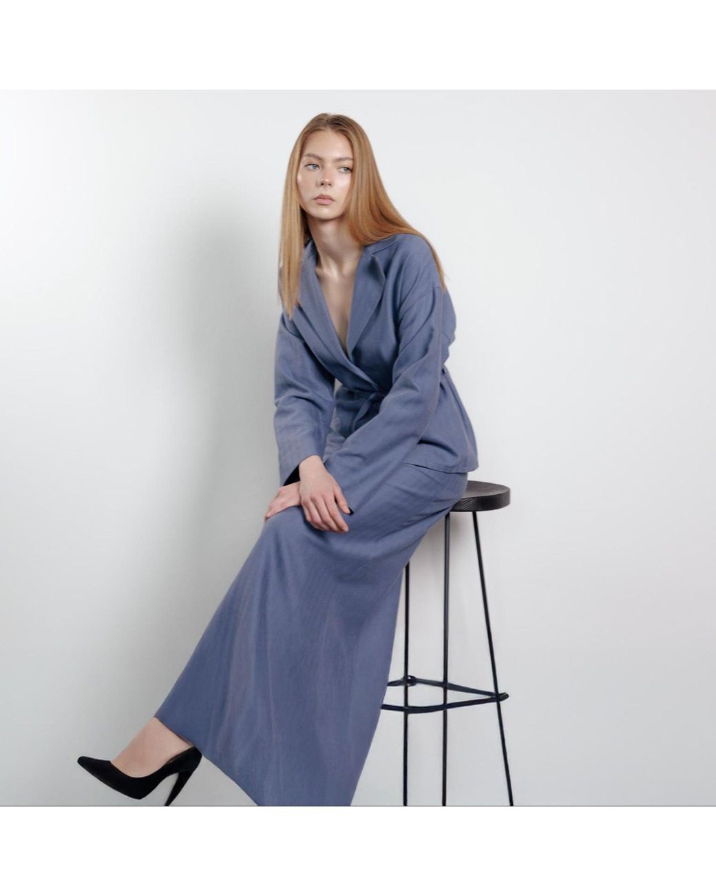 LAVIELACE Blue High-Waisted A-Line Pale Maxi Skirt