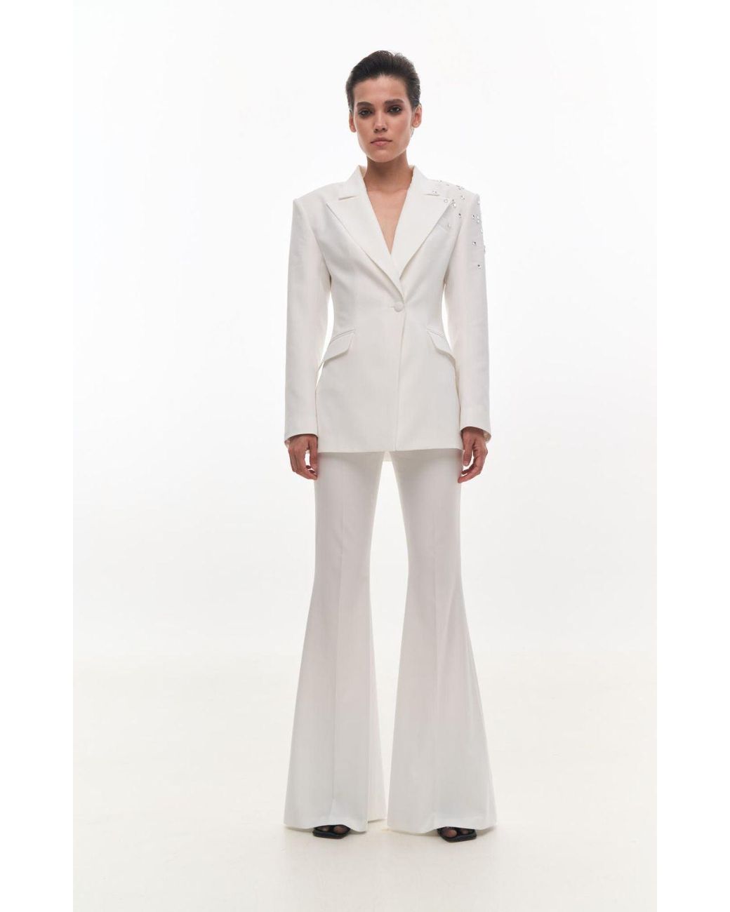 KRIS MARAN White Crystal Decorated Blazer
