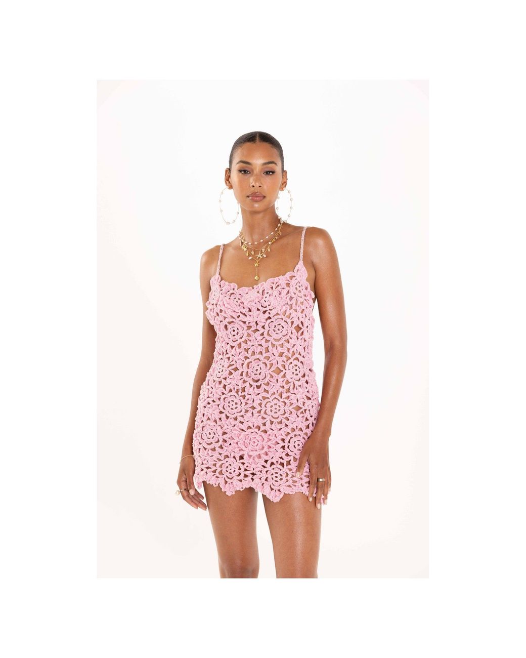 Andreeva Pink Pearl Handmade Crochet Mini Dress