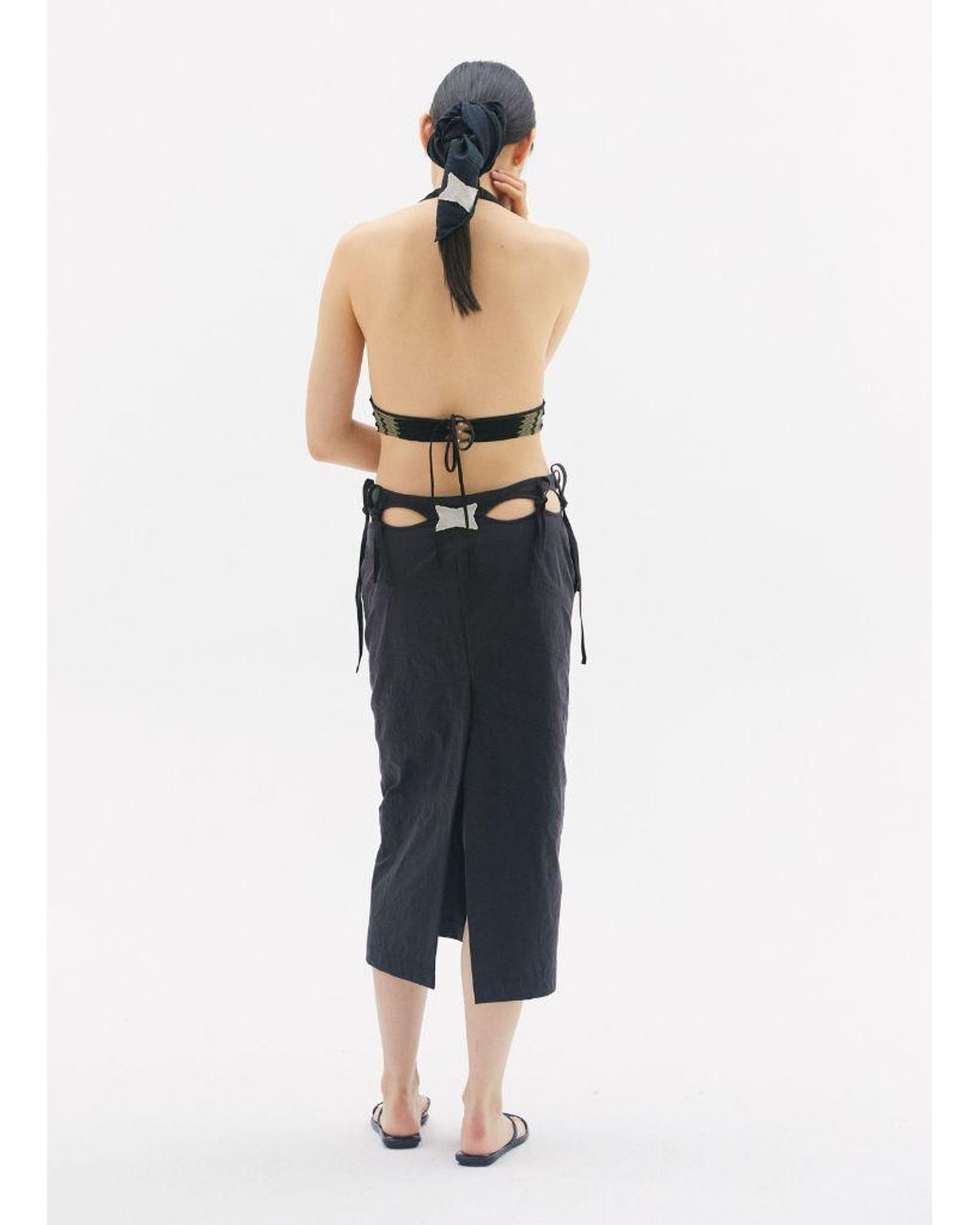 RUIBUILT Black Embroidery Cutout Cargo Maxi Skirt