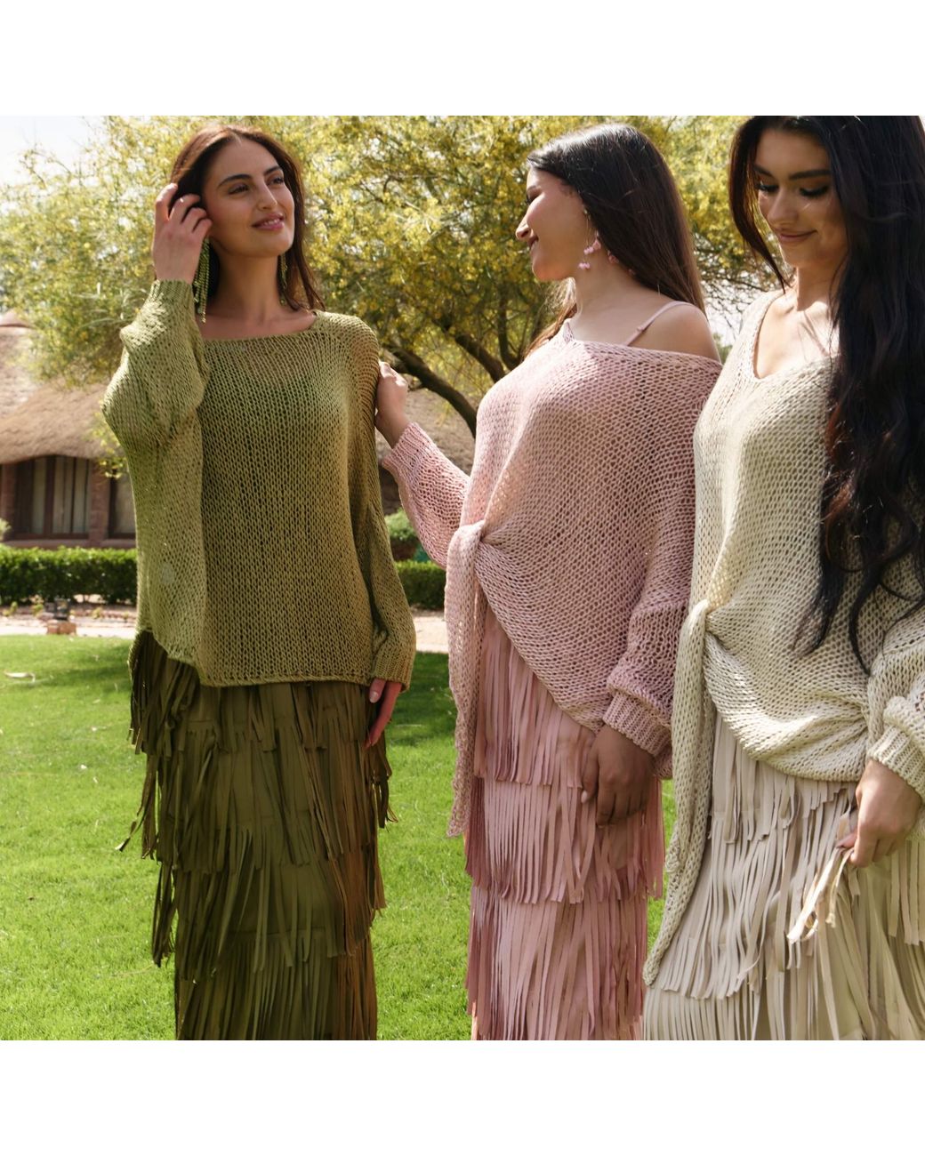SILKERA Natural Silk Fringe Skirt & Crochet Top Set
