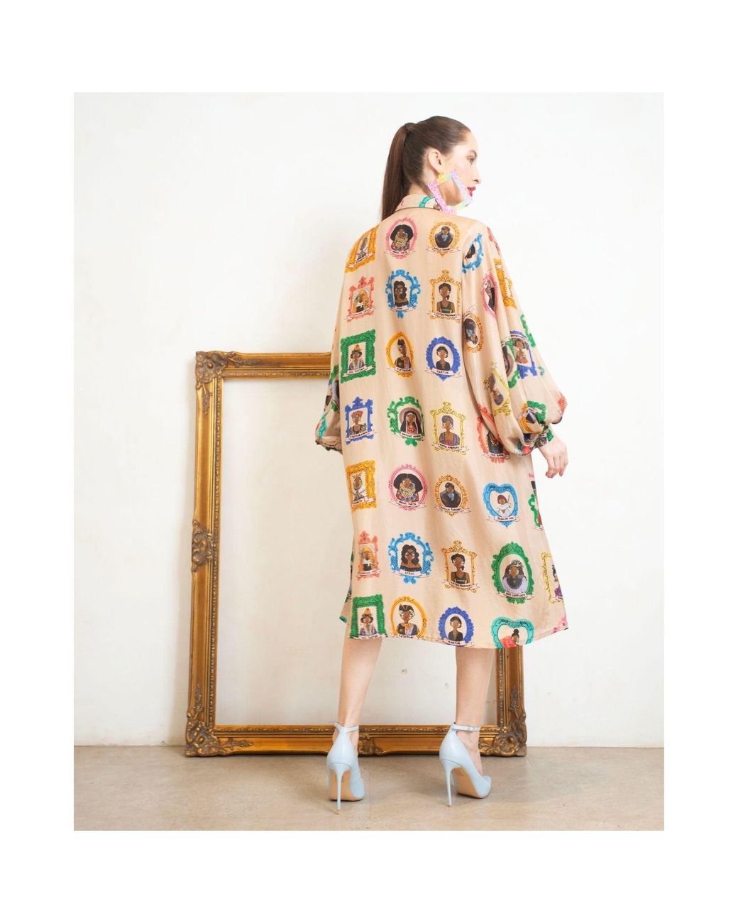 A.nty Story Blue Collared Balloon Sleeve Midi Dress