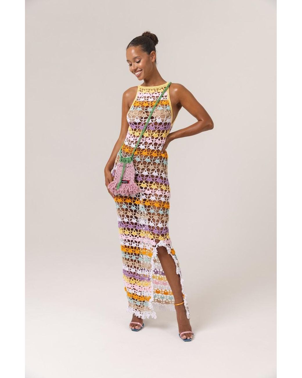 Andreeva Metallic Handmade Maxi Crochet Dress