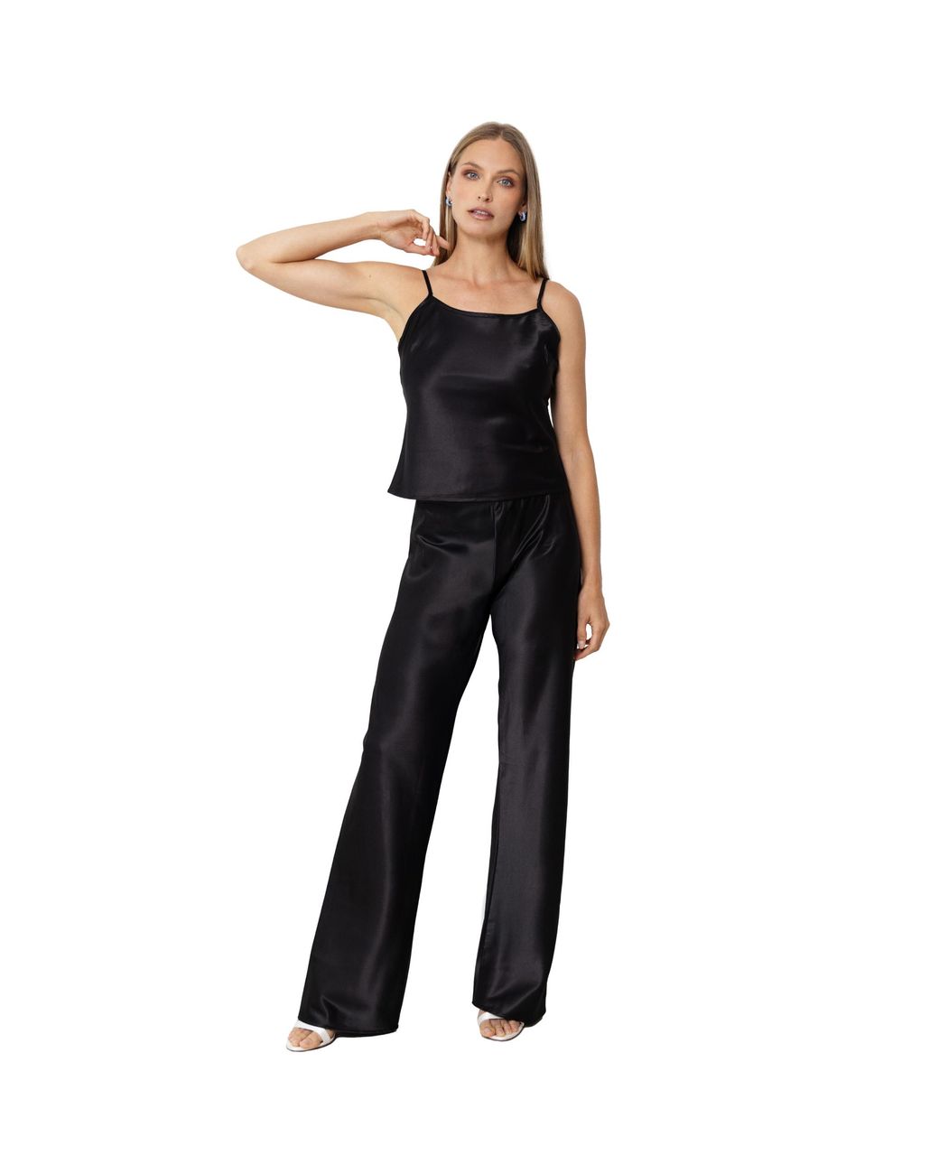 Self-Adore Black Olivette Satin Top