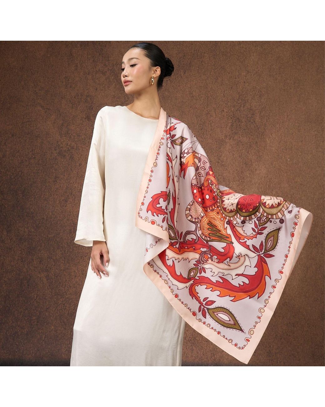 SILK & BEARS Red Scarlet Phoenix Scarf