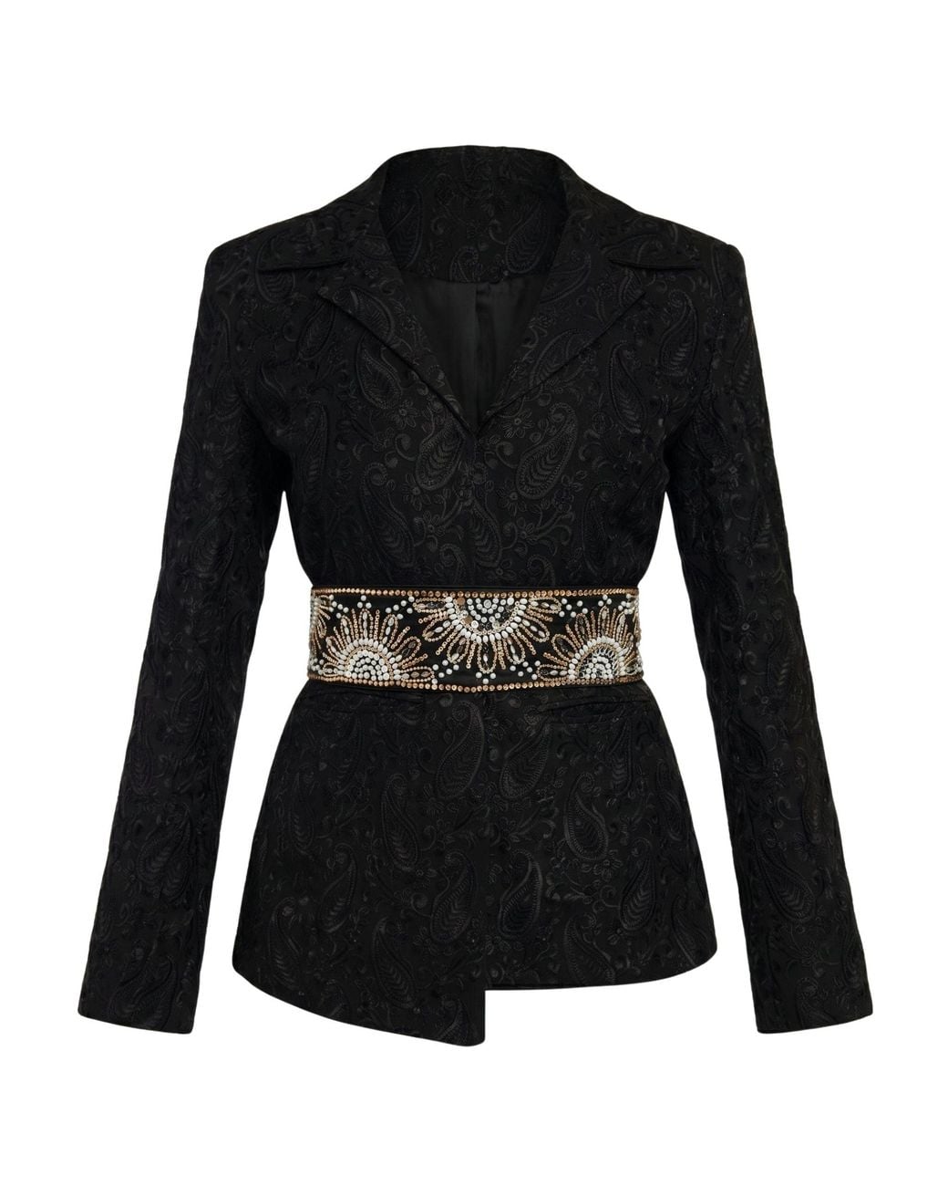International Appeal Black Paisley Textured Blazer