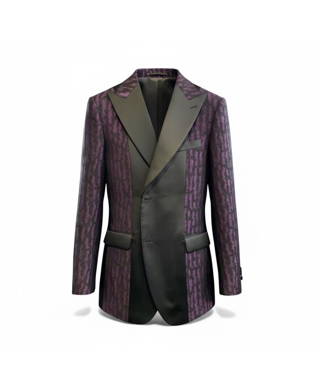 PERRY JONES Black Jacquard Middle Divide Tuxedo Jacket for men