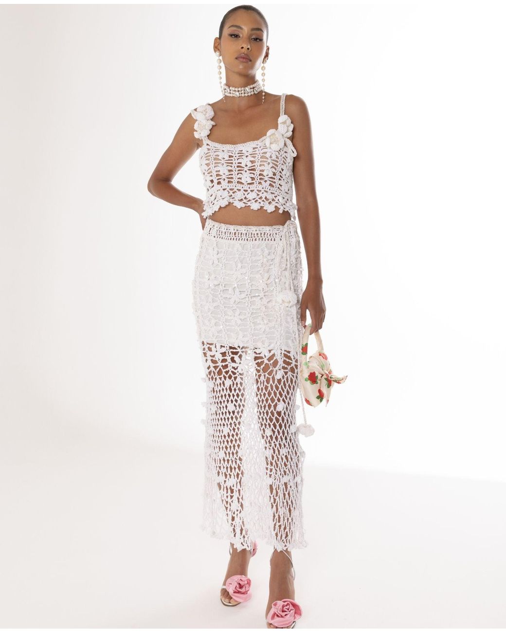 Andreeva White Vanilla Handmade Crochet Skirt