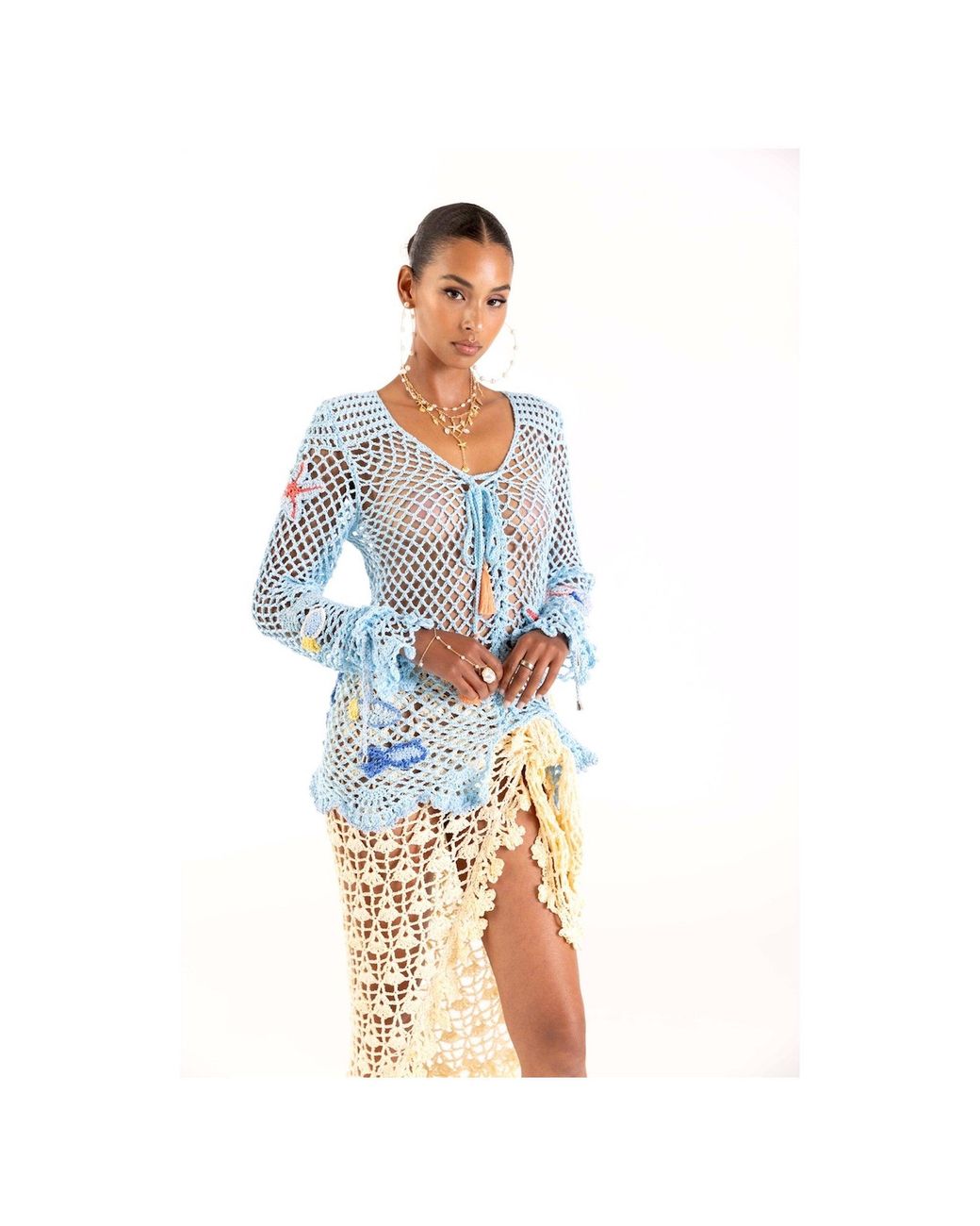 Andreeva Blue Aqua Marine Handmade Crochet Top-Cover Up