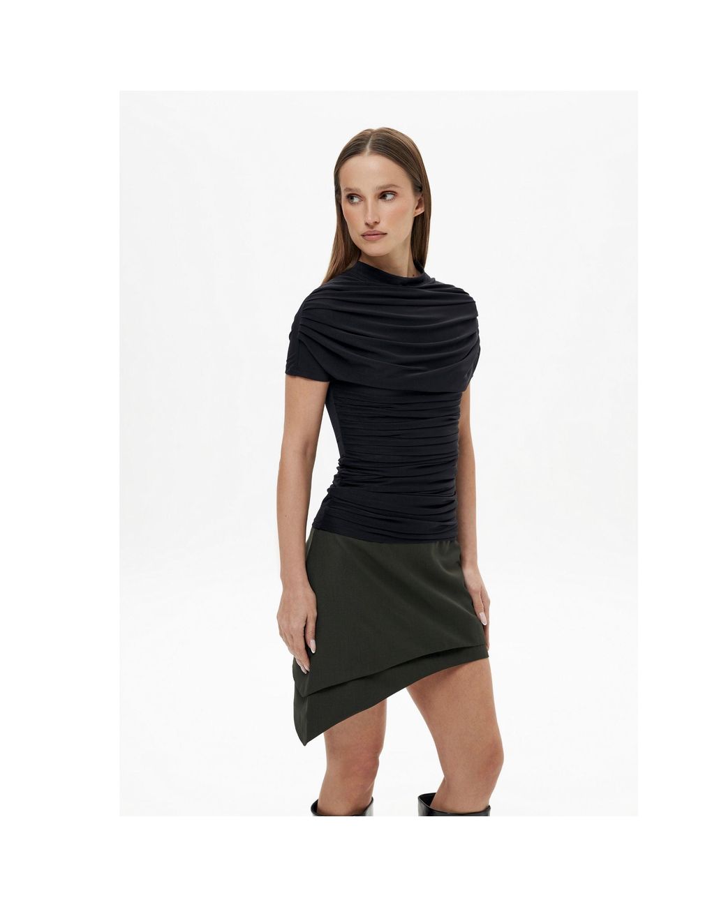 DAR ANN STUDIO Green Contour Skirt