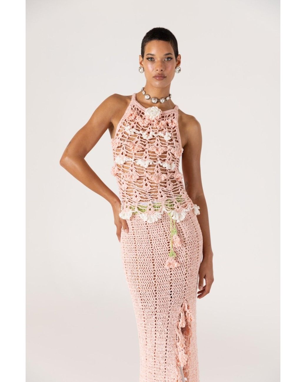 Andreeva Pink Chrysanthemum Handmade Crochet Skirt