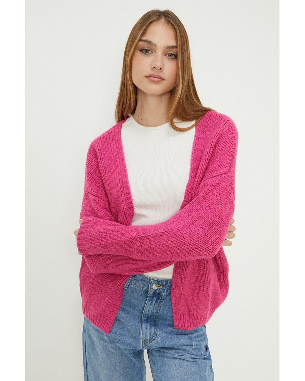 Dorothy Perkins Chunky Knit Oversized Batwing Cardigan in Pink