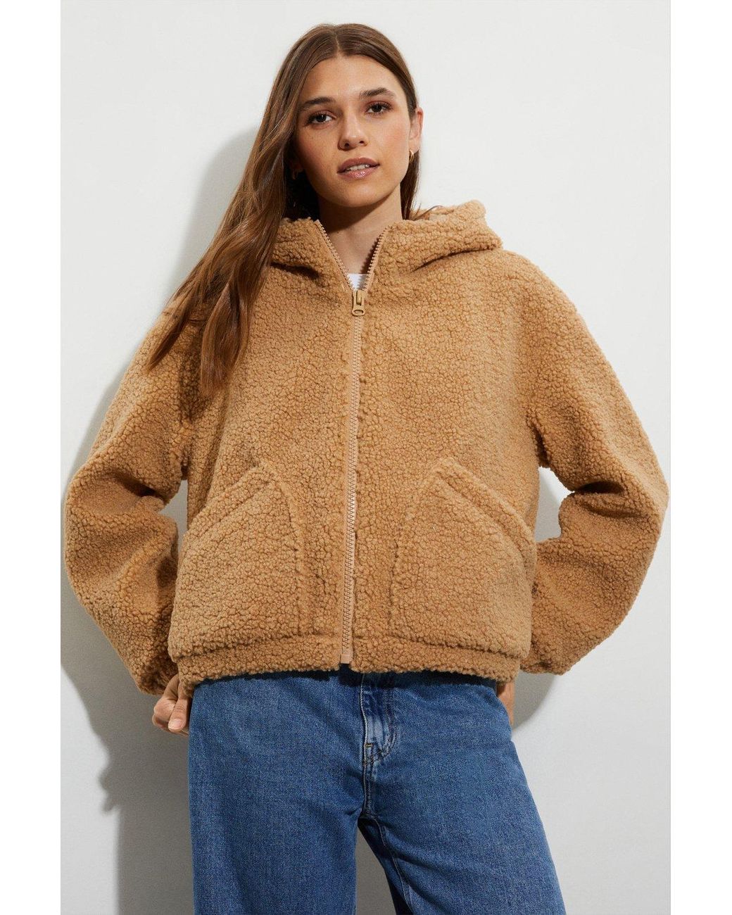 Dorothy Perkins Short Hooded Teddy Coat in Blue Lyst UK