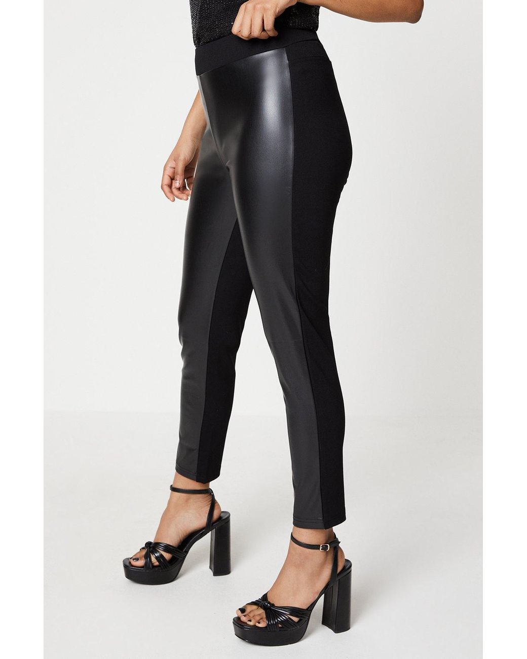 Dorothy Perkins Petite Faux Leather Front Skinny Trouser in Black