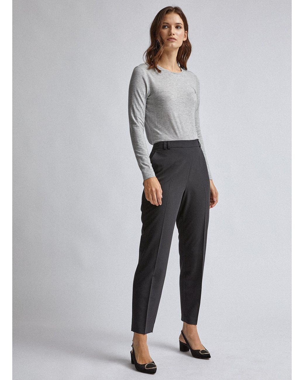 black high waisted slim trousers