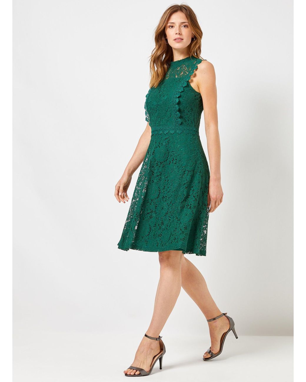 dorothy perkins shirred neck lace midi skater dress
