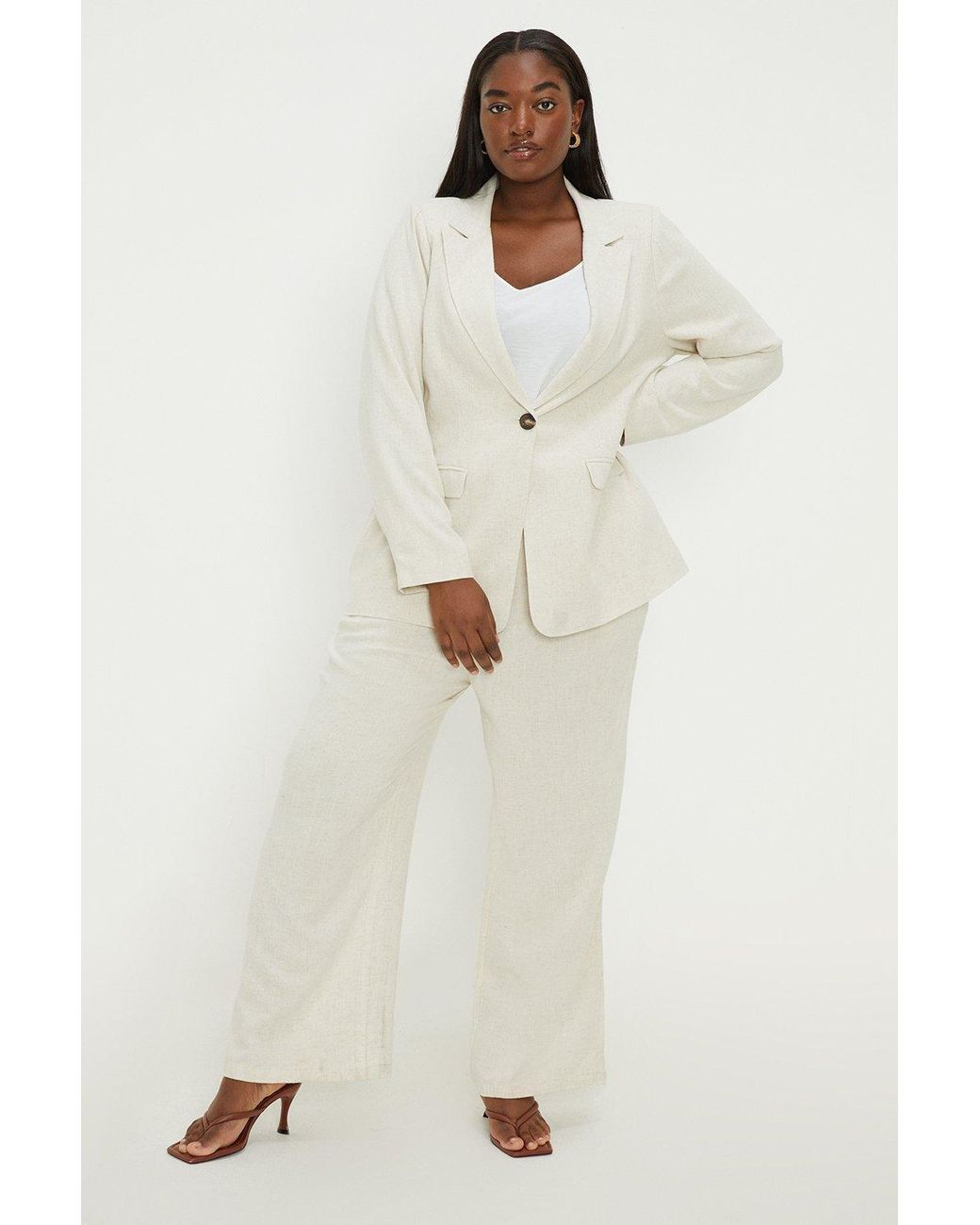 Dorothy Perkins Curve Linen Look Blazer in Natural Lyst