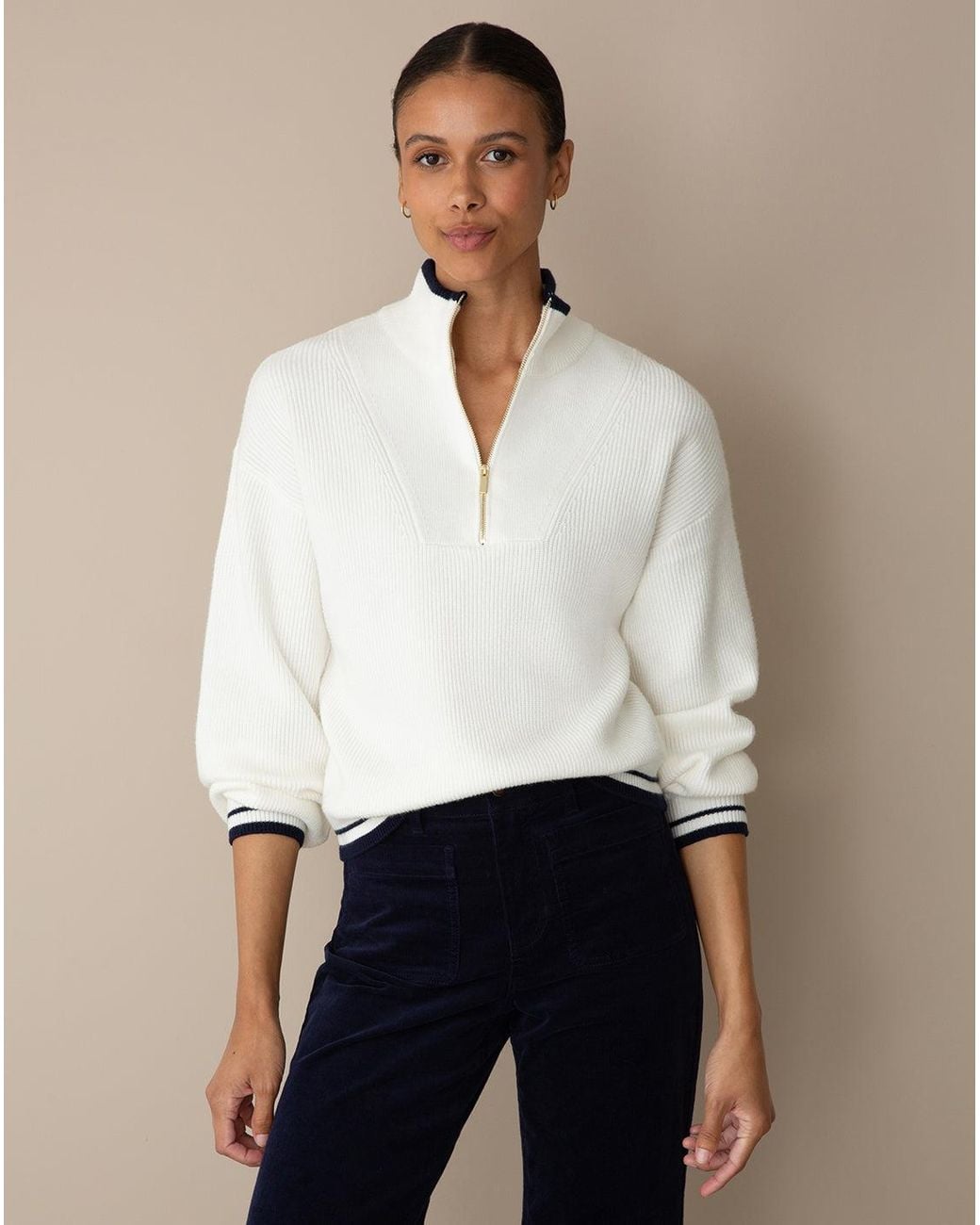 Draper James White Quarterzip Sweater