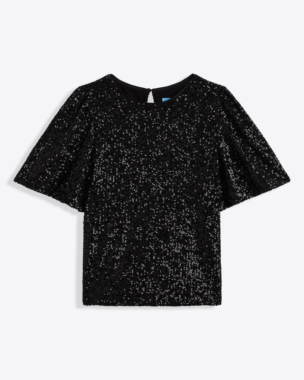 Draper James Black Flutter Sleeve Top In Sequins