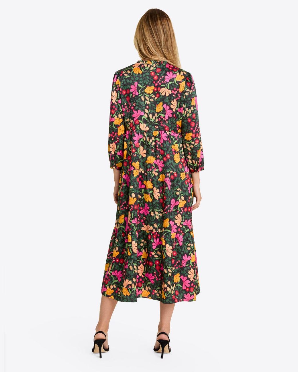 knee length dresses for ladies Caitlyn Square Neck Midi Dress in Ribbon Floral | Color - Ribbon Floral / 16x main image 1