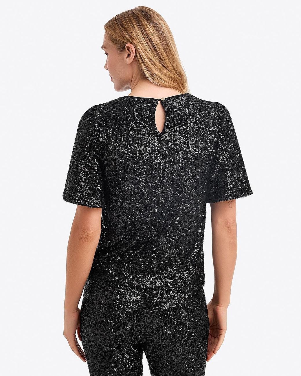 Draper James Black Flutter Sleeve Top In Sequins