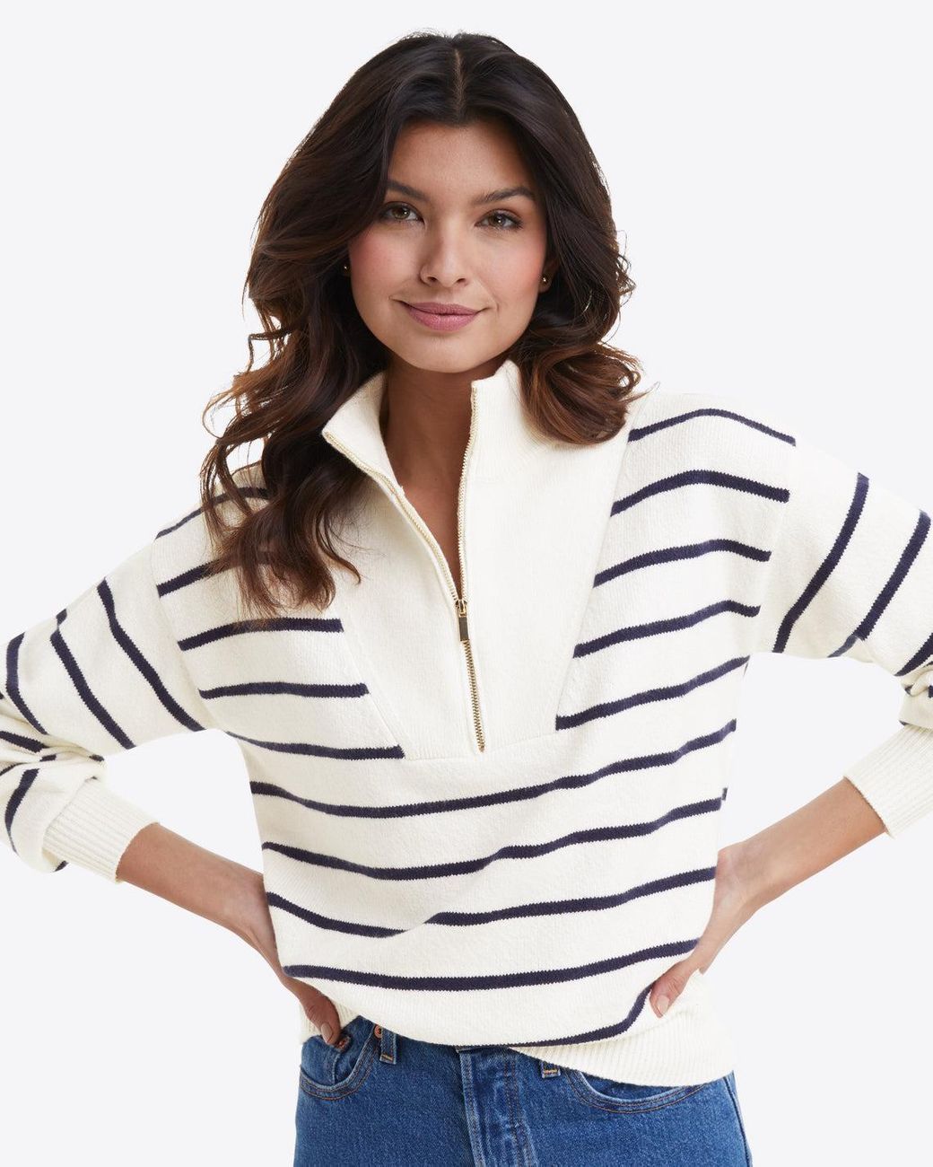 Draper James Striped Zip Up Sweater In Mariner Stripe in White Lyst