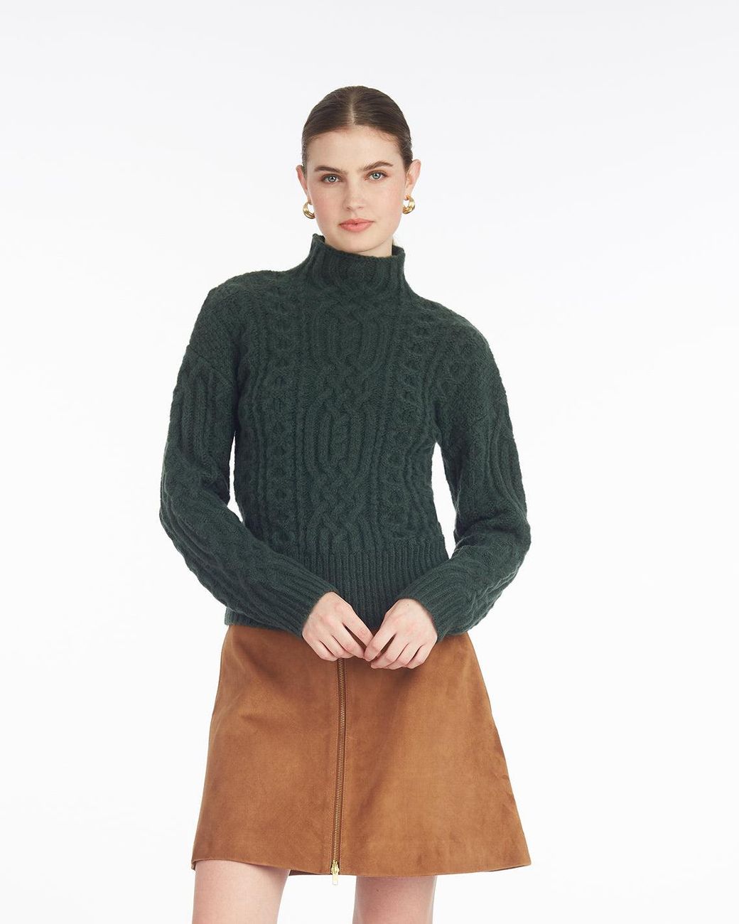 Draper James Green Oversized Cable Funnel Neck