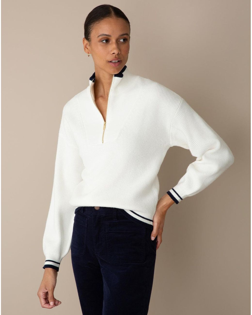 Draper James White Quarterzip Sweater