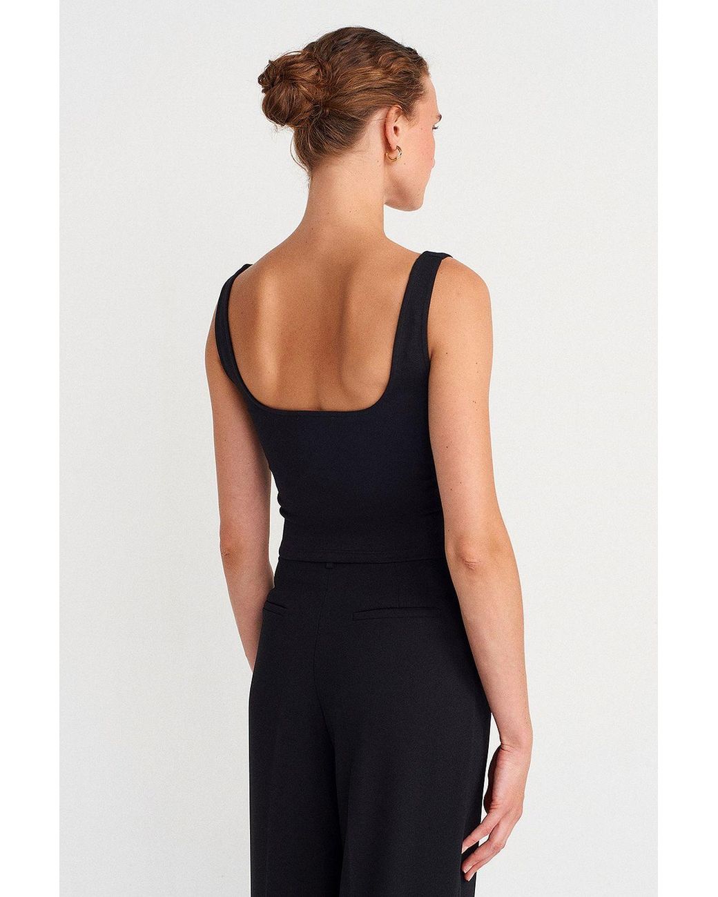 Dilvin Black Cropped Corset Top With Square Neck