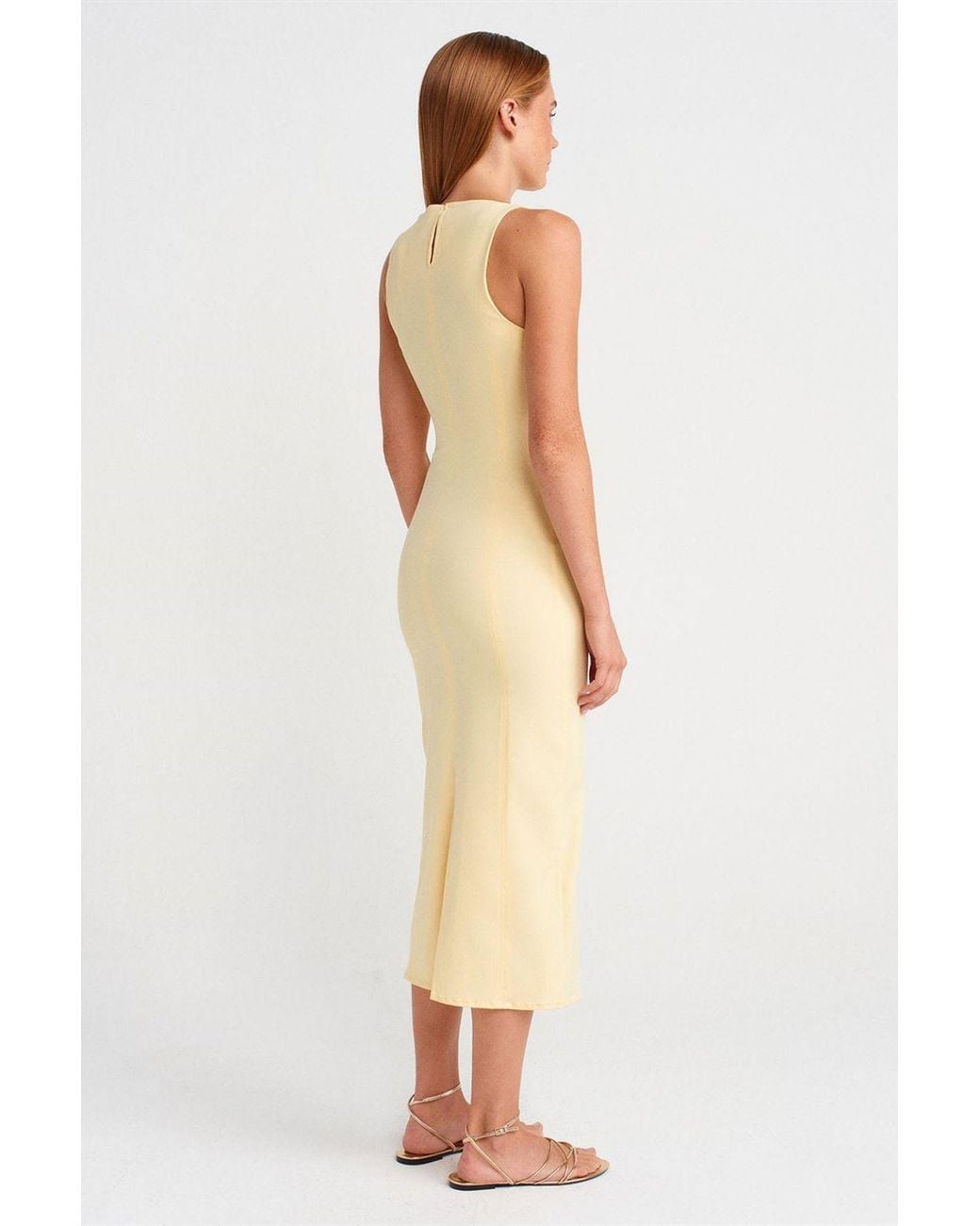 Dilvin White Sleeveless Midi Bodycon Dress With Slit