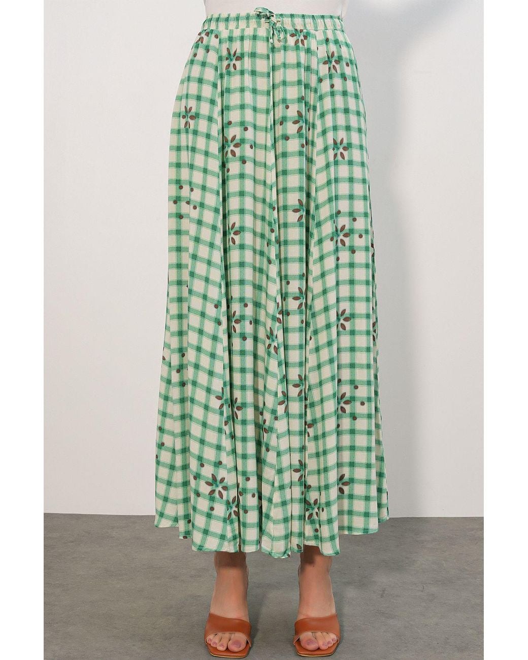 Bigdart Green High-Waist Plaid Maxi Skirt