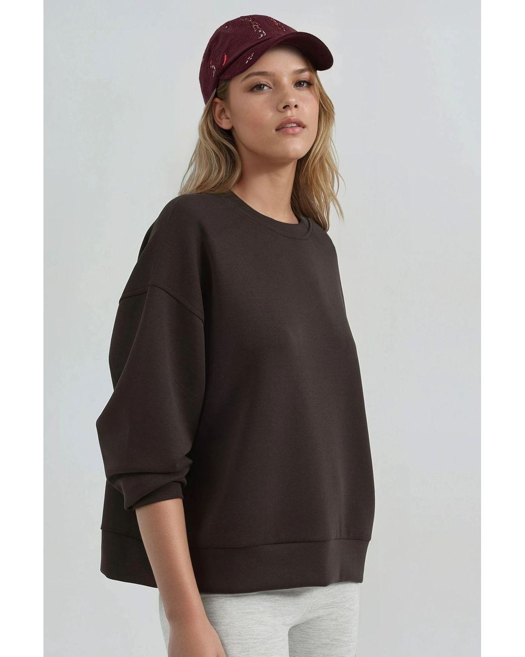 Busem Brown Relaxed Fit Crew Neck Modal Sweatshirt