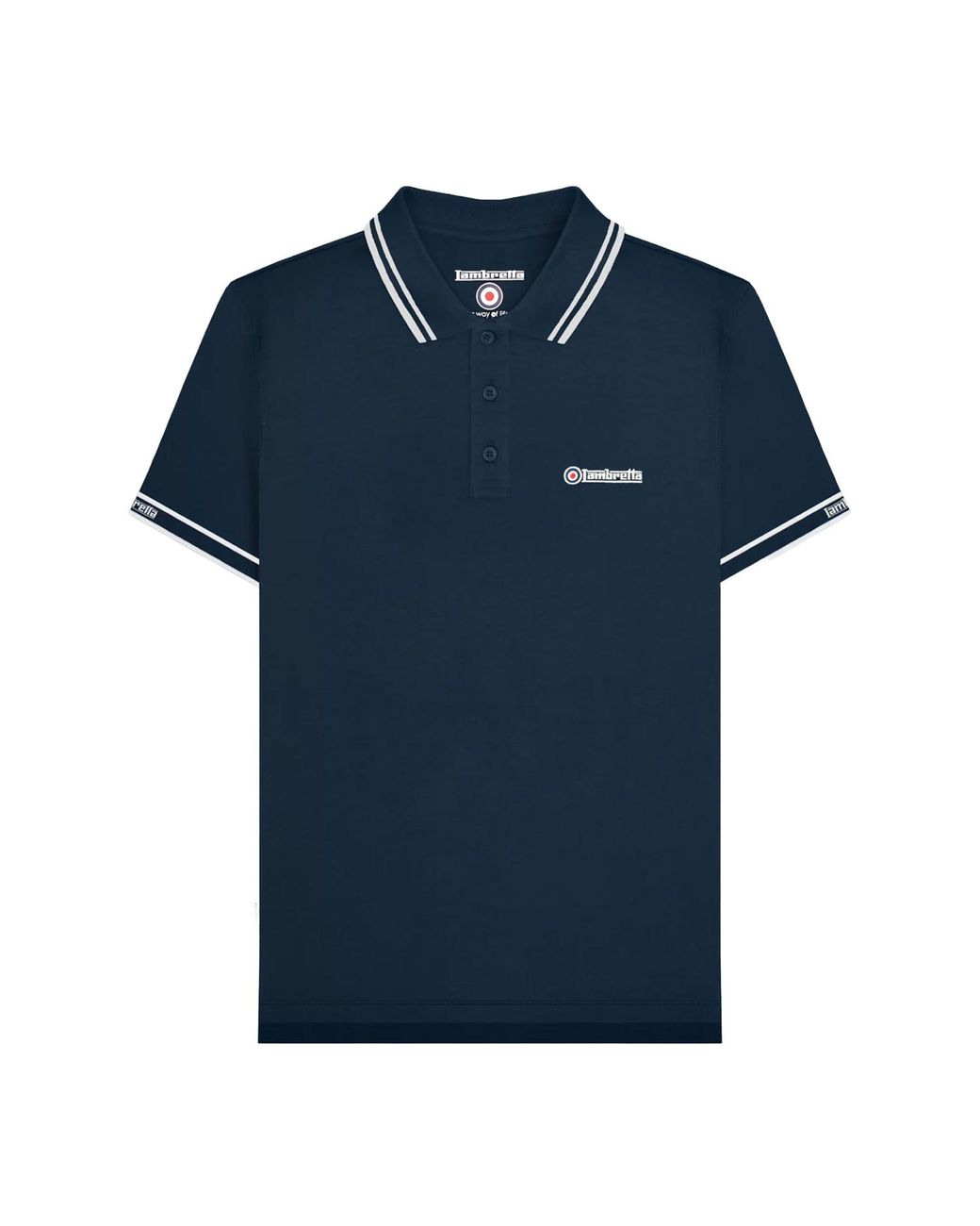 Lambretta Blue Ss25 Branded Sleeve Polo Shirt Cotton for men