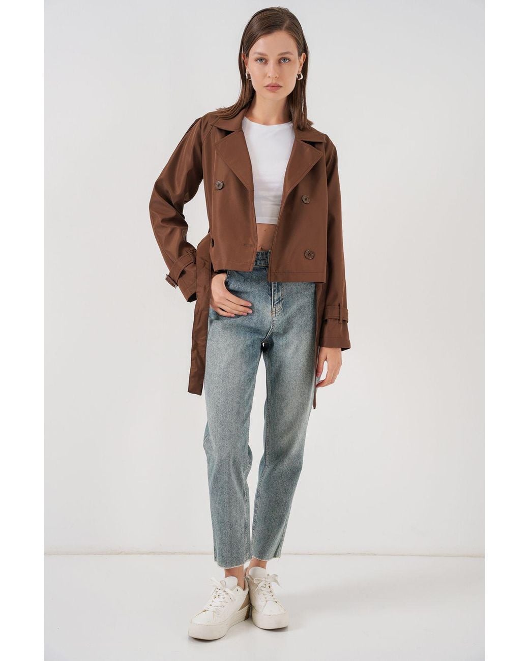 Bigdart Brown Short Belted Trench Coat