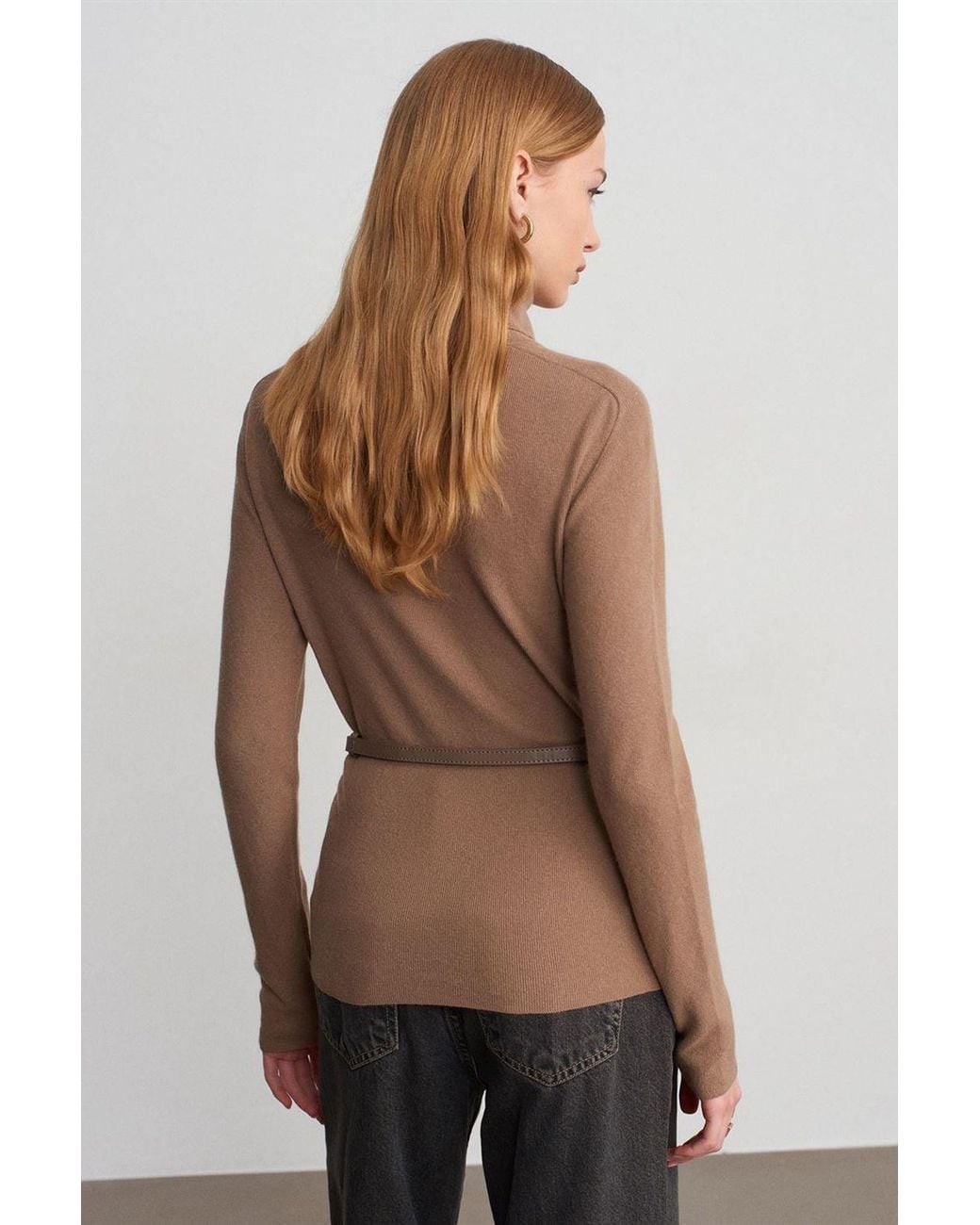Dilvin Multicolor Belted Turtleneck Knit Sweater
