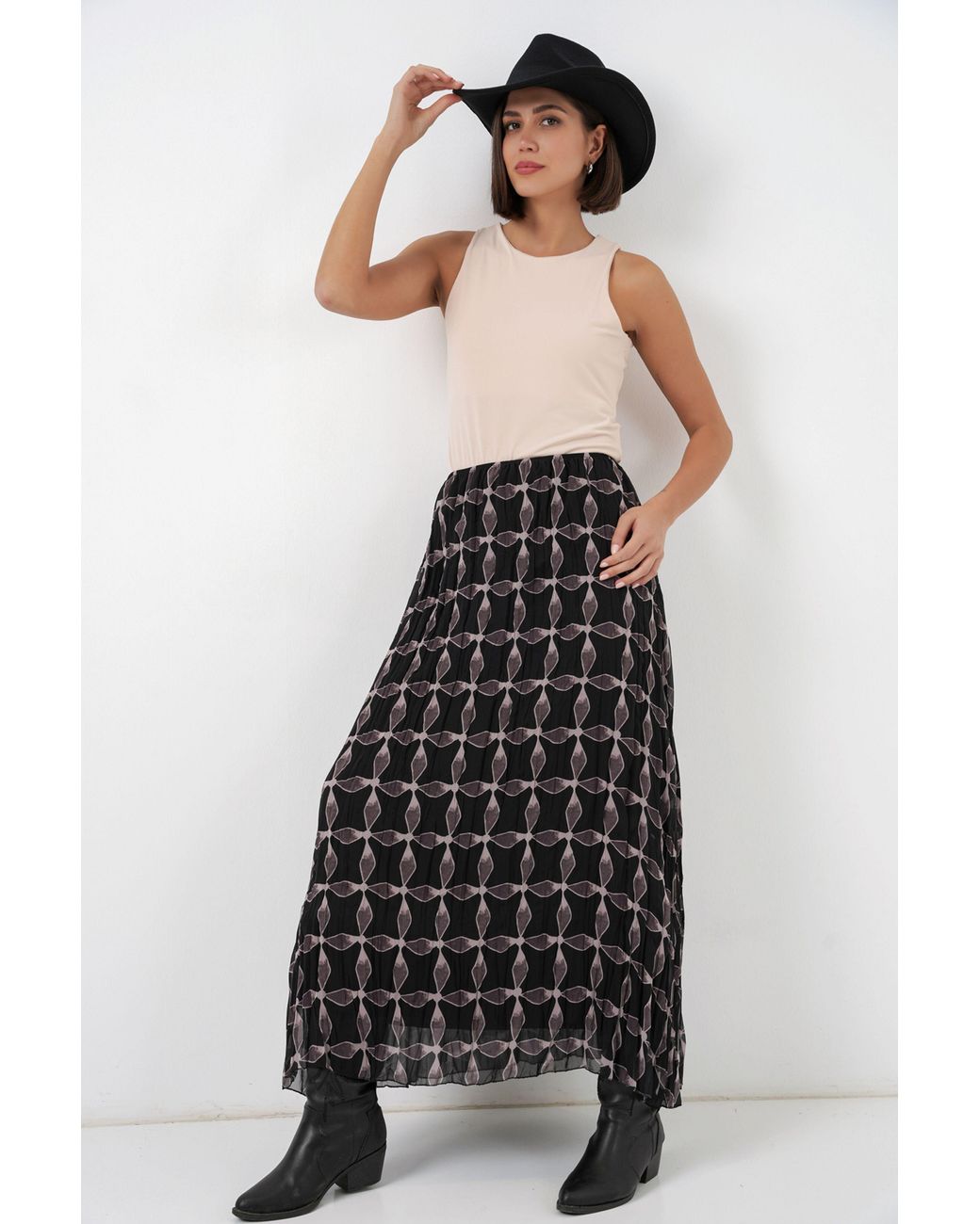 Bigdart Black High Waist Geometric Print Maxi Skirt