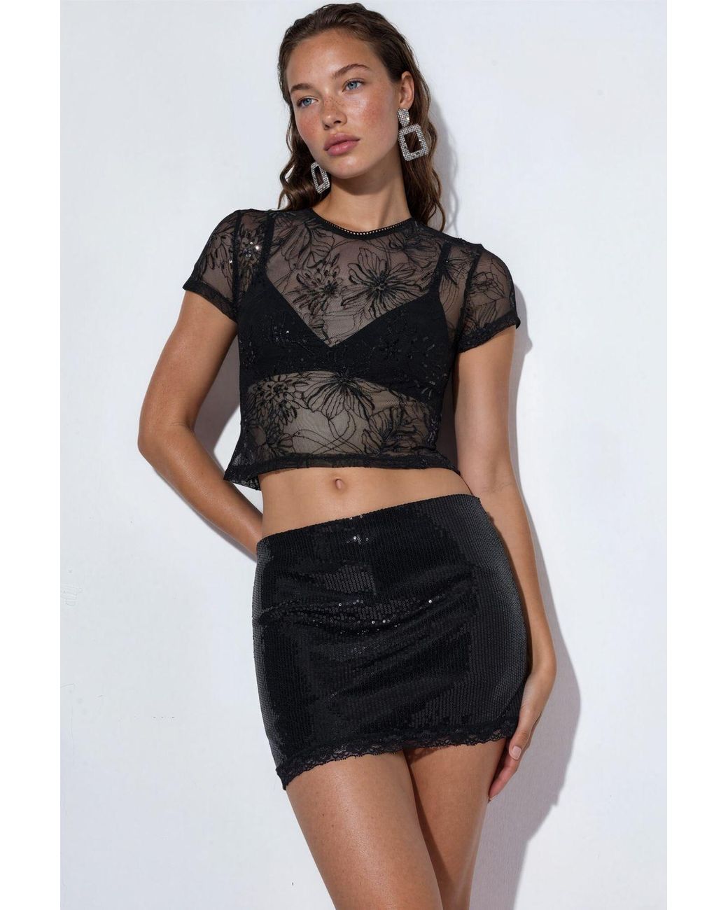 Busem Black High-Waist Bodycon Sequin Mini Skirt