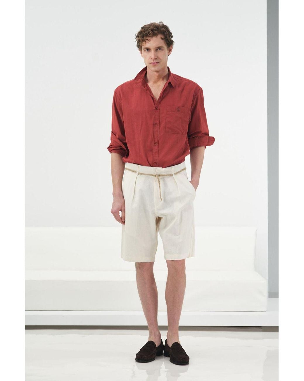 Giesto Red High Waist Relaxed Fit Shorts for men