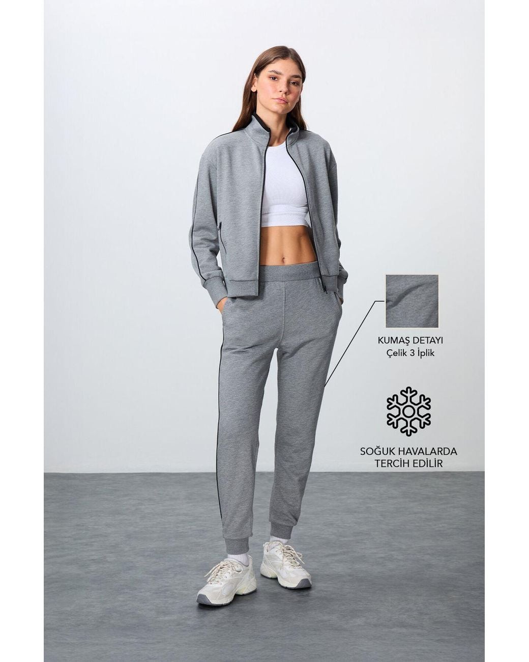 TOMMY LIFE Gray Oversized Zip-Collar Sweatshirt And Pants Set