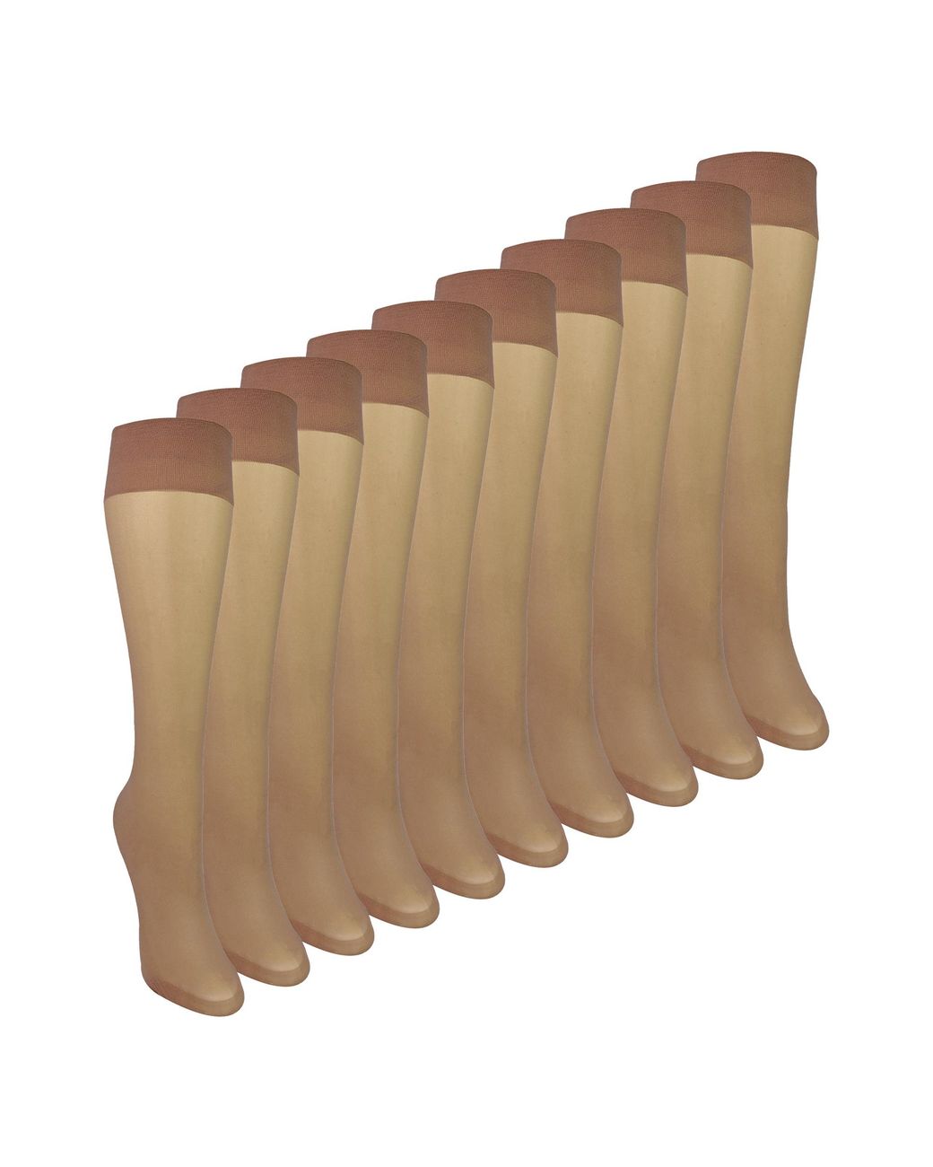 Sock Snob Brown 10 Pack Ladies Knee High Pop Socks 15 Denier Lightweight Sheer